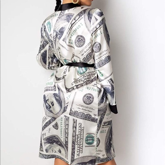 💰 Women Sexy Money Print Satin Robe Kimono - Picture 4 of 5